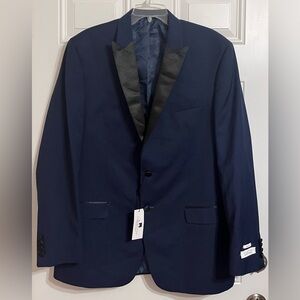 NWT Collection Michael Strahan Tuxedo Jacket 44L Blue Satin Wool Wedding Prom